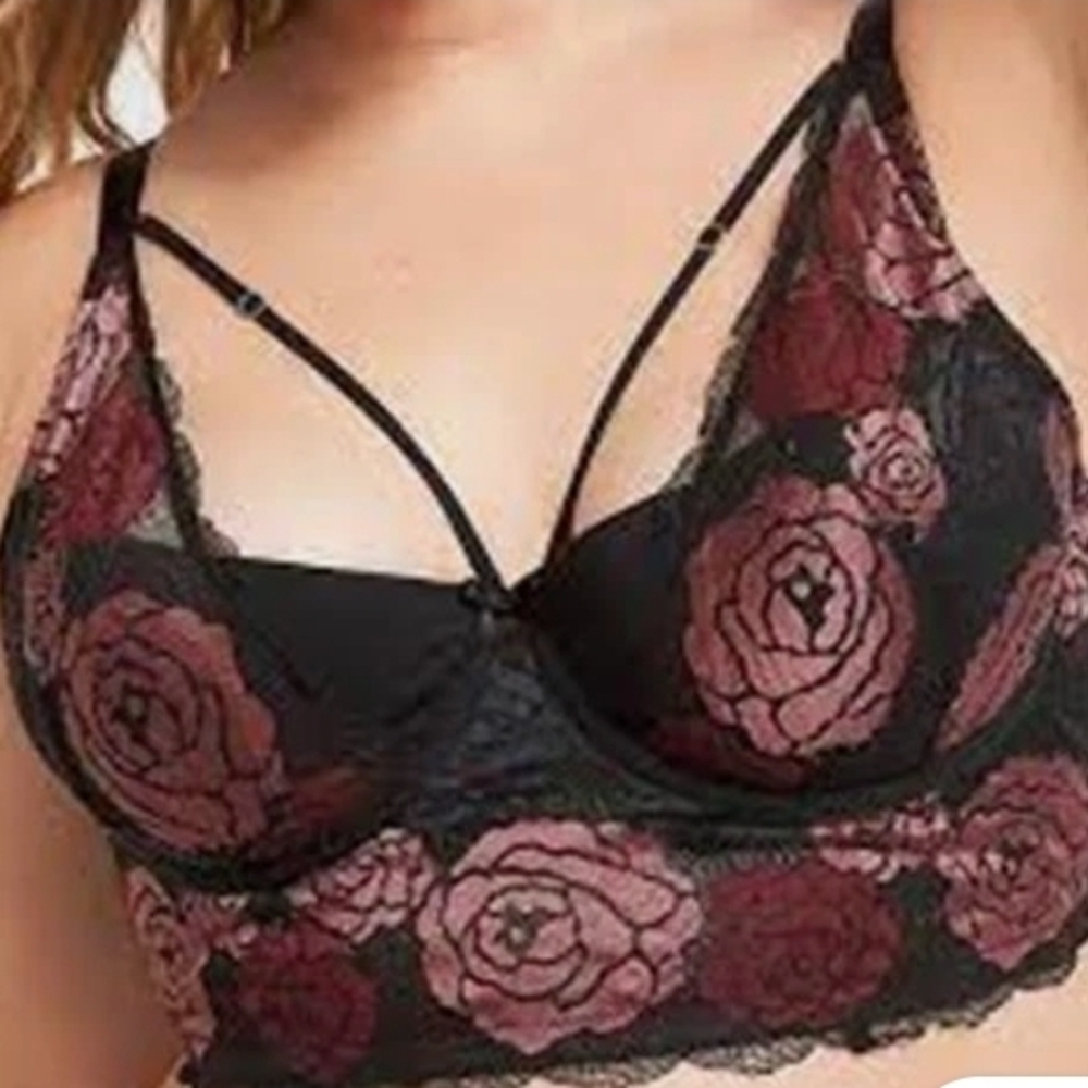 Lane Bryant Floral Lace Bralette - Black and Pink